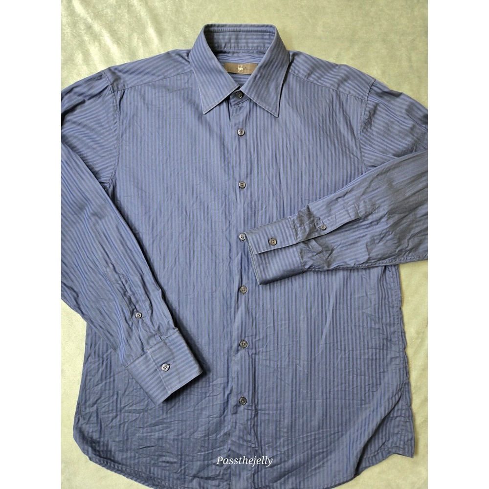Z Zegna Dress‎ Shirt Mens Large 41 16 Button Stripe Long Sleeve Vertical Italy
